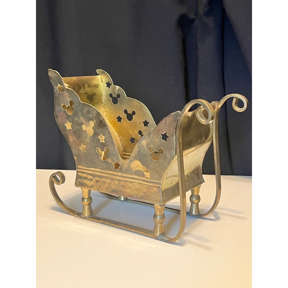 Disney Brass Sleigh Mickey Mouse Stars‎ Made in India Vintage Christmas Decor